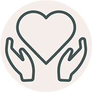 Icon of two hands holding up a heart emphasizing the importance of collaboration between the Heart Valve Team and primary cardiologists