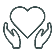 Icon of two hands holding up a heart emphasizing the importance of collaboration between the Heart Valve Team and primary cardiologists